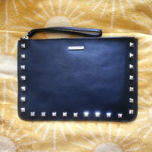 Rebecca Minkoff  Studded leather clutch. Black leather with silver studs.